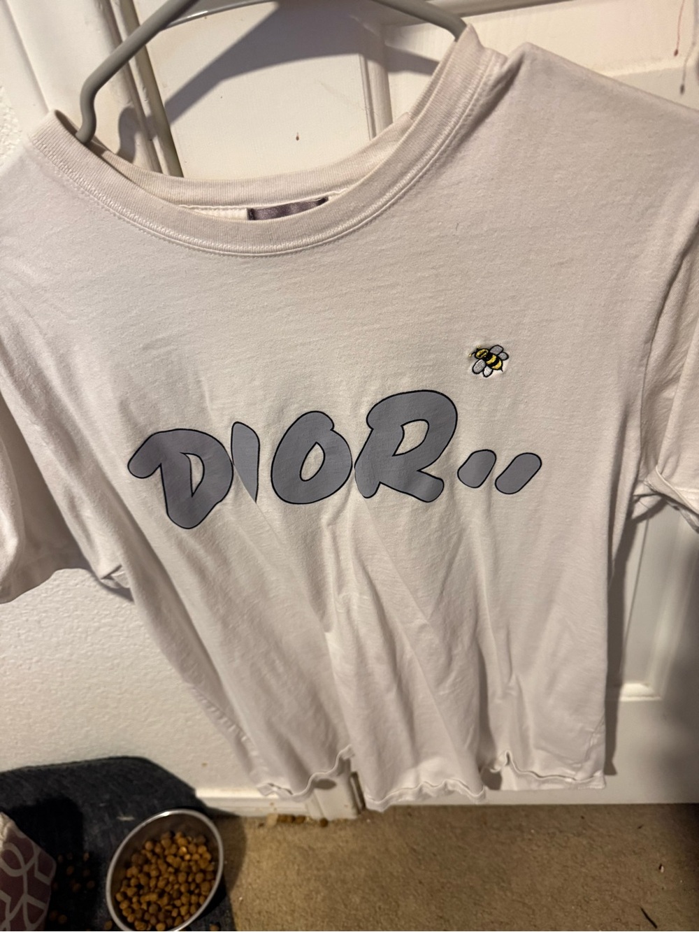Dior Kids White T-Shirt with Gray Logo and Small Bee